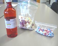 Prescription drugs in bags for recycling