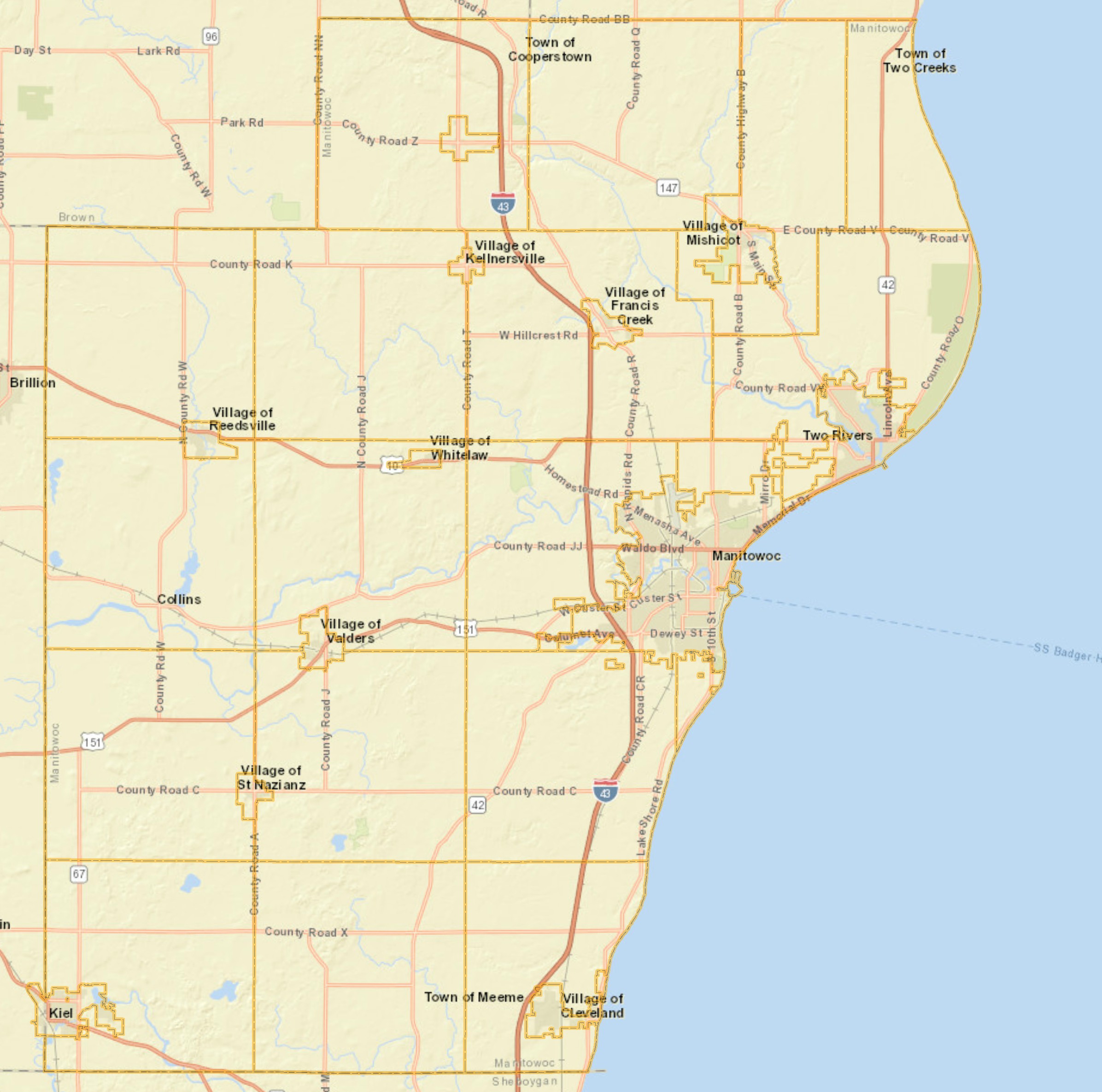 Map of Manitowoc County