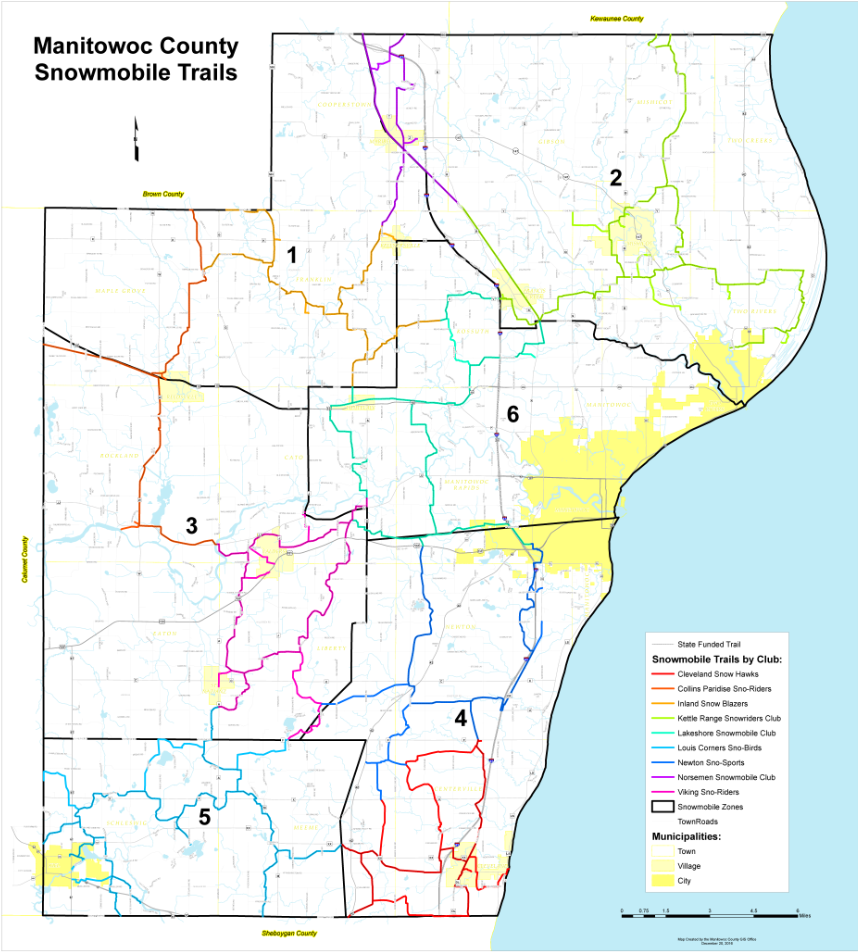 Map of Manitowoc County Snowmobile Trails
